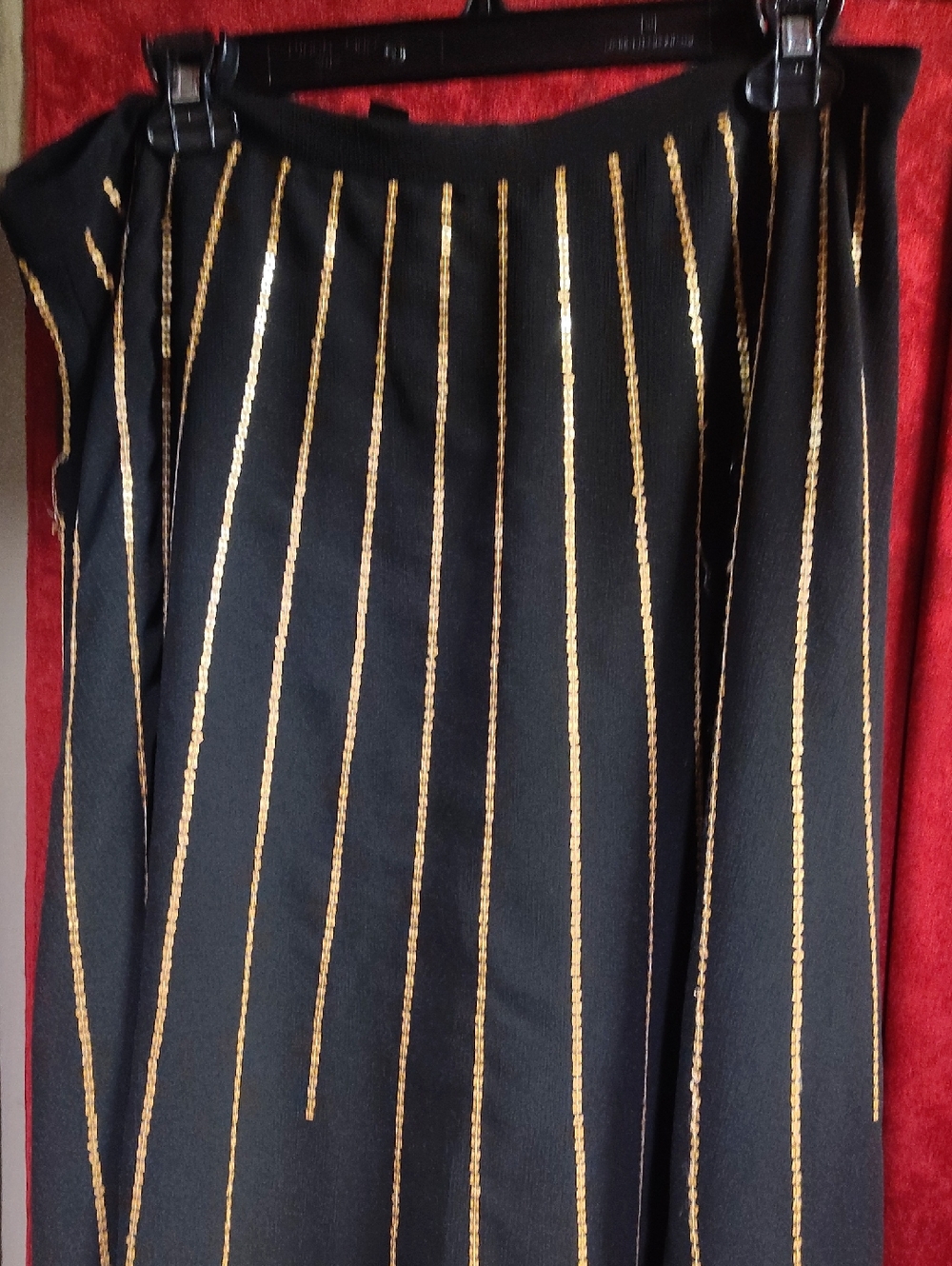 Apostrophe Black High-Low Skirt with Gold Sequin Stripes